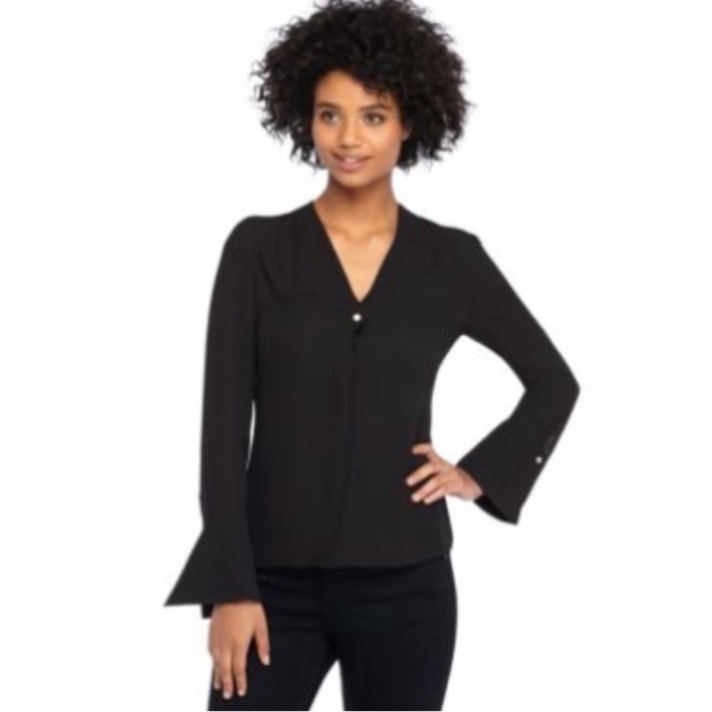 The Limited Black V-Neck Button Down Long Sleeve Split Cuff Blouse Size Medium